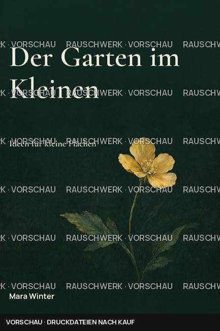 Wasserzeichen-Muster: Der Garten im Kleinen, dunkelgrünes Cover mit einer gelben Blüte